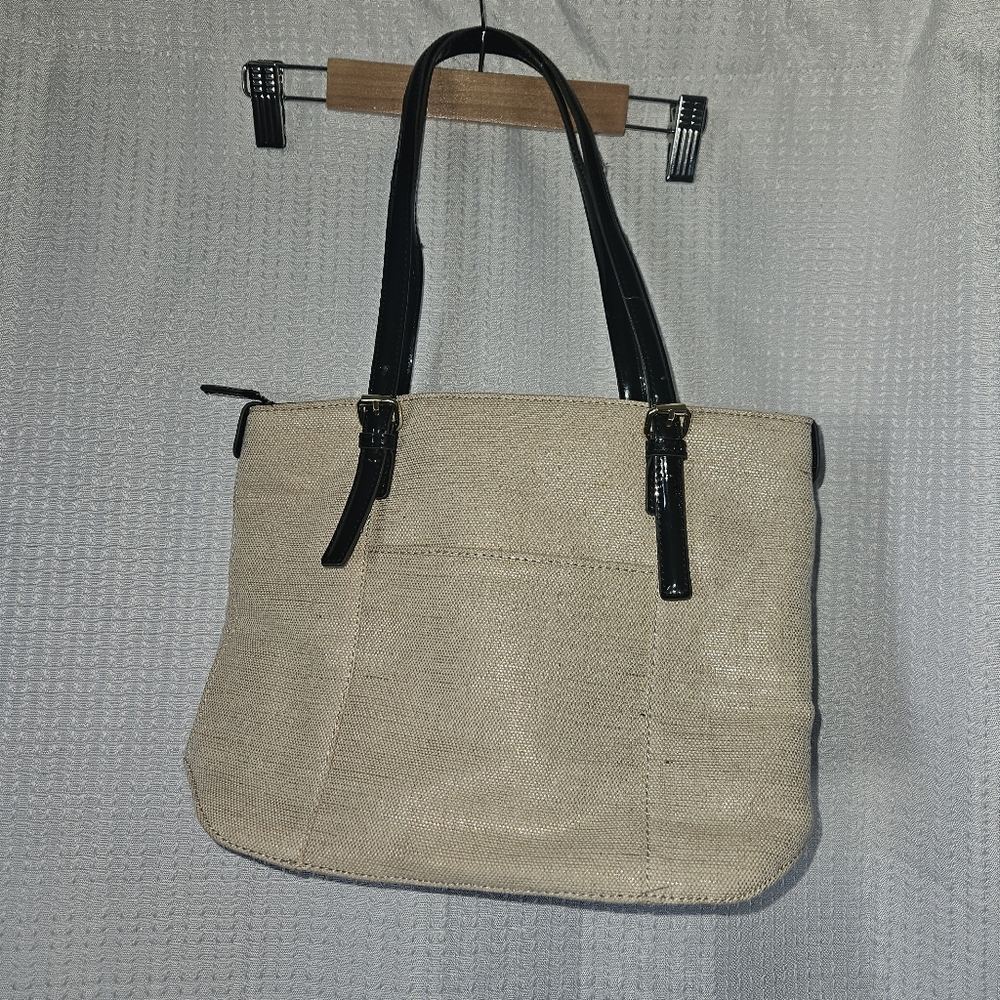 ANNE Klein Woven and Black Patent Tote Style Handbag Bag Purse - Picture 4 of 11